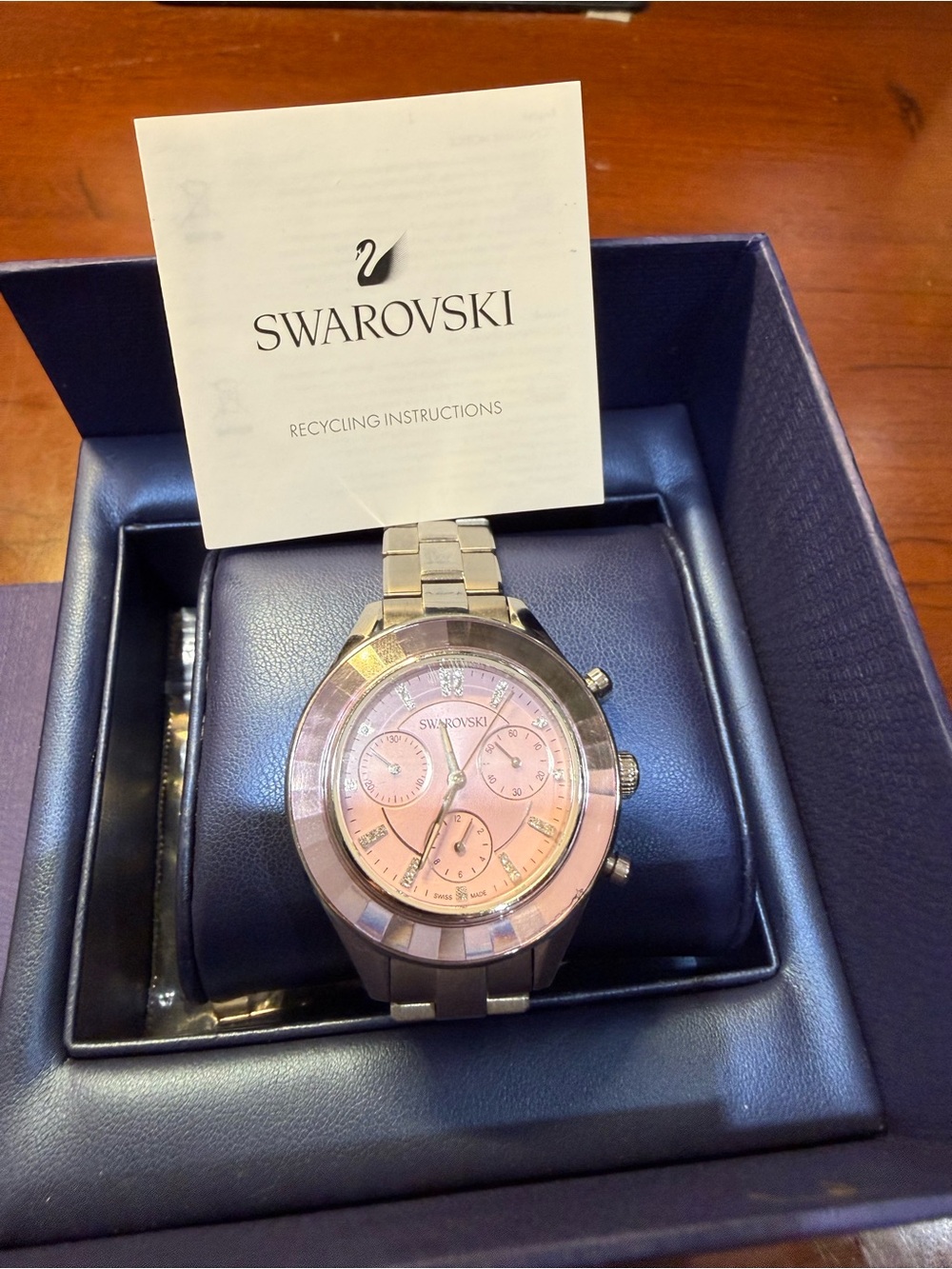 Swarovski Men’s Stainless Steel Chronograph Watch with Pink Dial